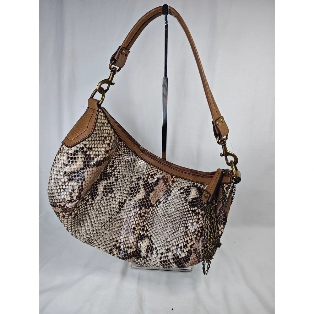 Jessica Simpson Rock N Roll Shoulder Bag Natural Python Snakeskin Hobo NWT Brown
